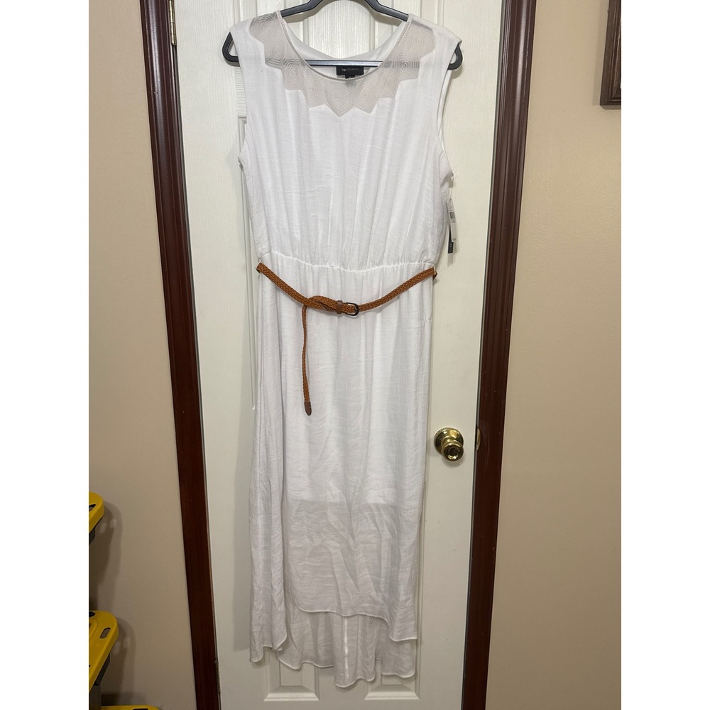 AB Studio Maxi Dress White Sleeveless Casual Summer Dress with Belt XL